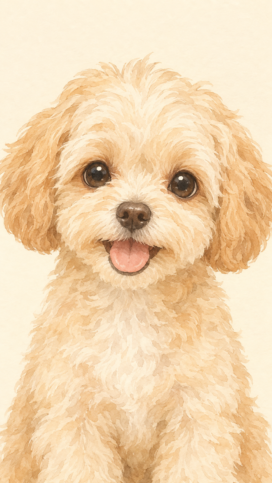 正面を見つめるマルプーの子犬