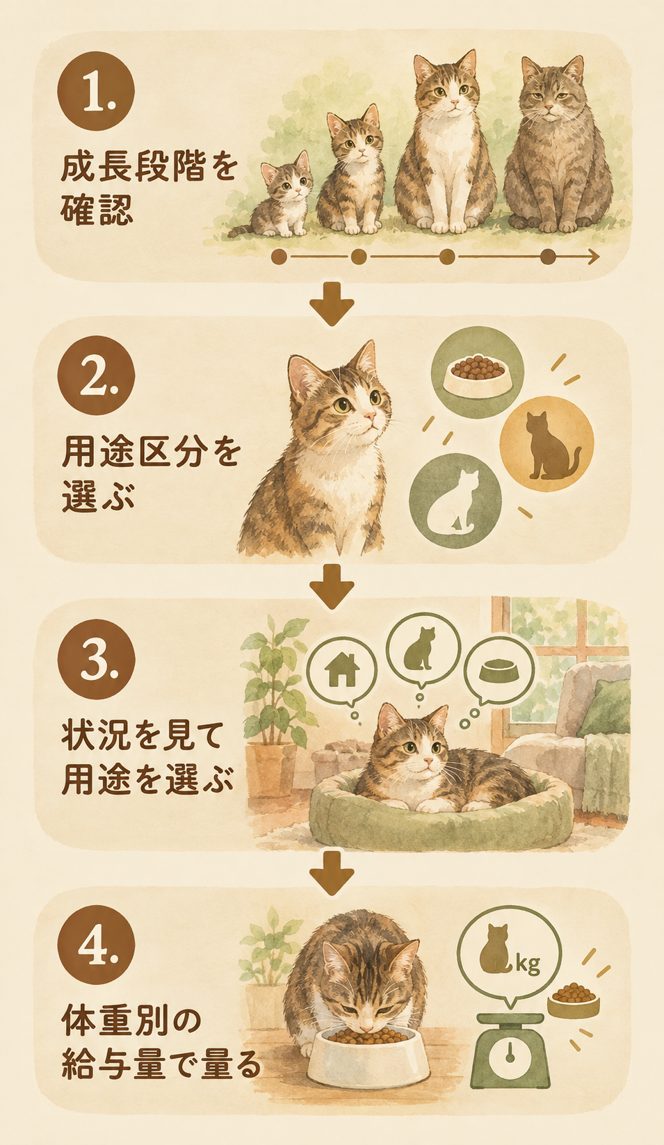 成長段階と用途でヒルズのキャットフードを絞り込む4つのステップ