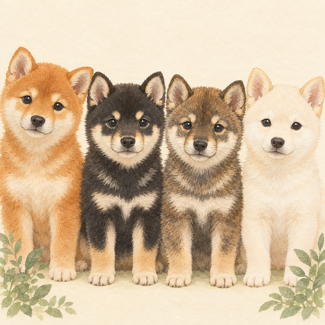 柴犬子犬の毛色見た目の比較 赤毛・黒毛・胡麻毛・白毛の色合いの違い