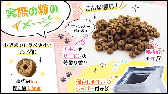 モグワンドッグフード 粒を手に乗せた写真