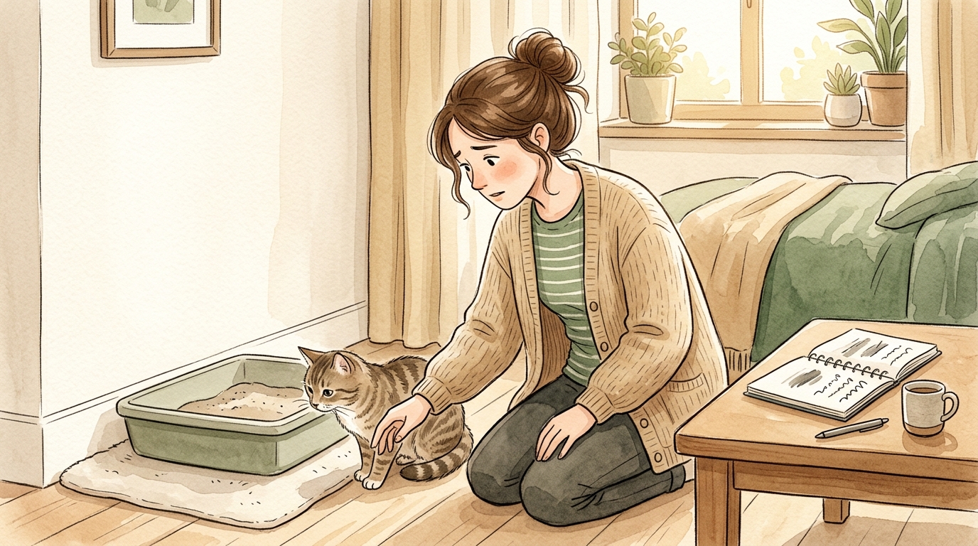 猫の膀胱炎の症状・原因・治療法2026年版|血尿・何度もトイレに行くサインと再発予防の全知識 - 動物病院での検査と一般的な治療の流れ|5ステップ