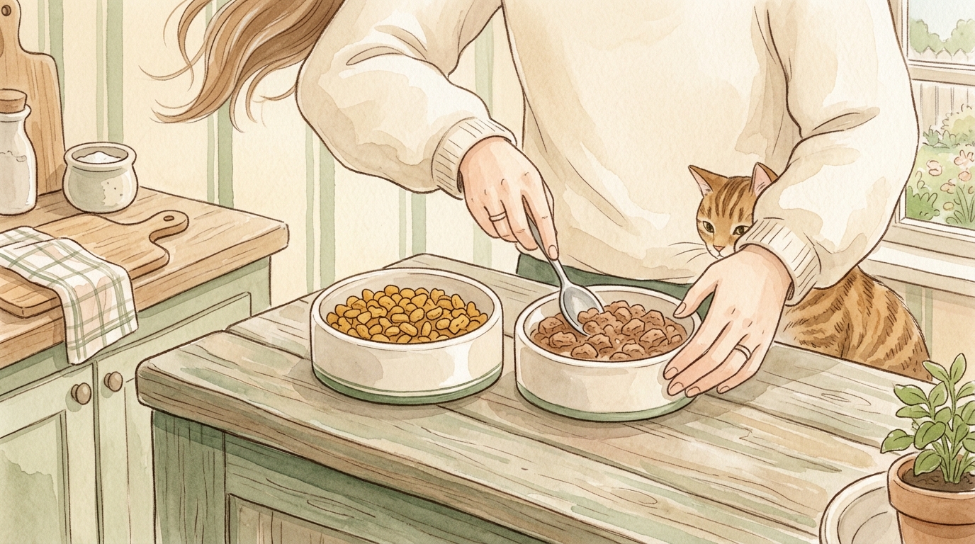 猫のドライとウェットフードを混ぜる方法|理想の割合と注意点 - 正しい混ぜ方の手順とコツ