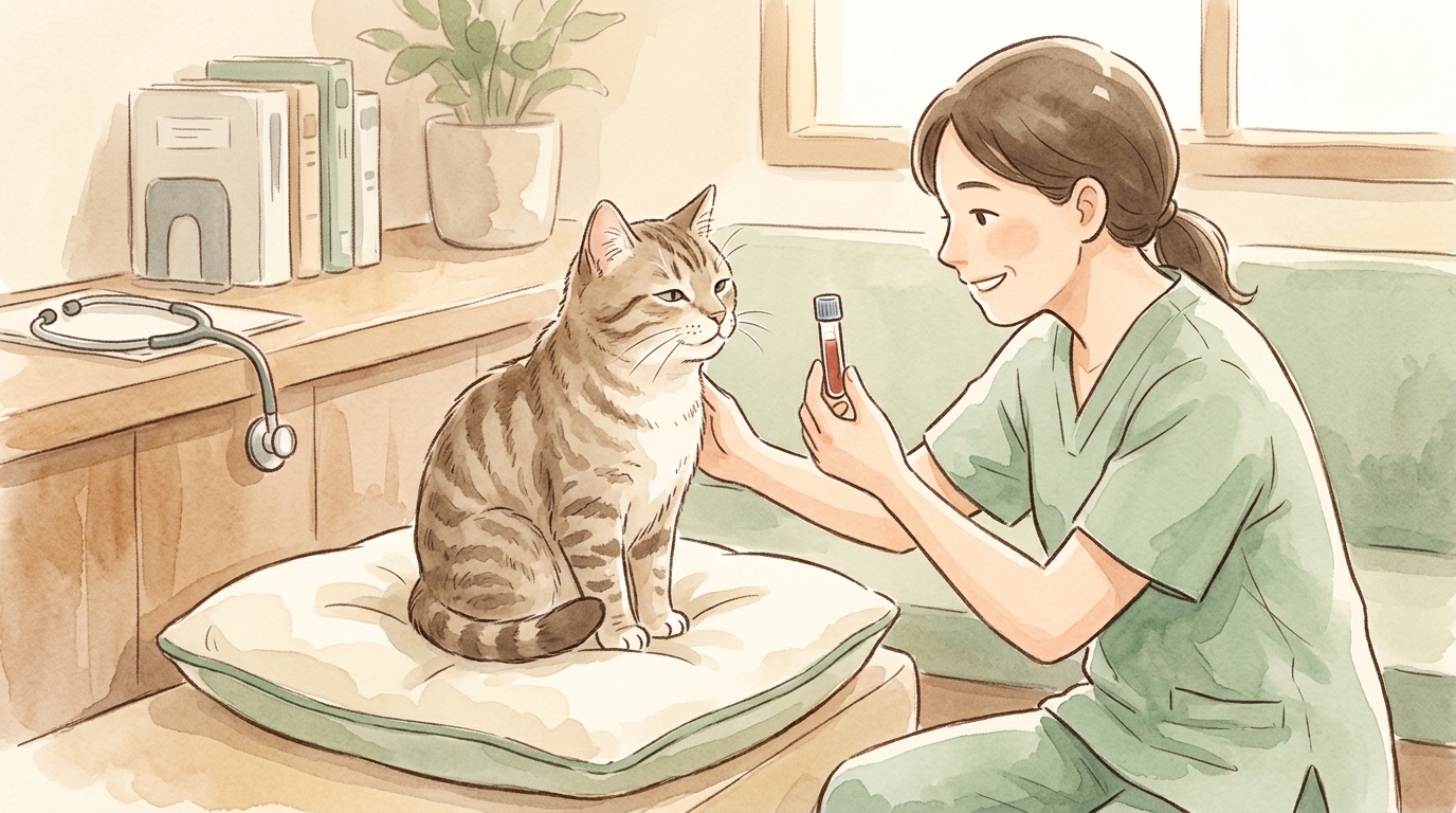 猫の甲状腺機能亢進症2026年版|シニア猫に多い症状・検査・治療費の基礎知識 - 甲状腺機能亢進症の検査と診断の流れ