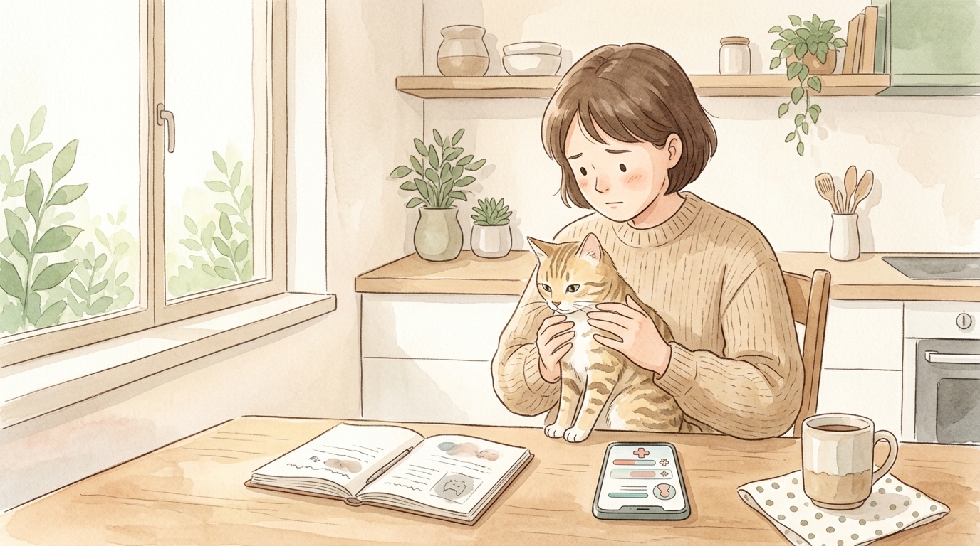 猫が黄土色・茶色の液体を吐く原因2026年版|色別の危険サインと病院へ行くタイミング - やってはいけない3つの自己判断