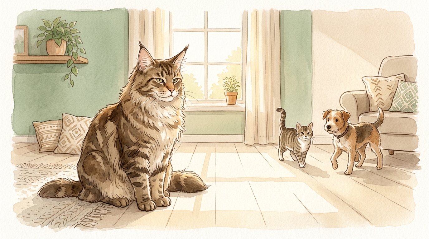 メインクーン(メイクイーン猫)の性格・特徴・飼い方2026年版|大型猫の魅力と注意点を解説 - 多頭飼い・他のペットとの相性4つの観点