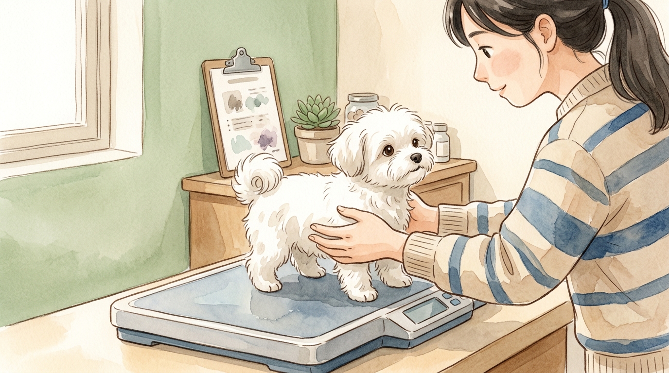マルチーズ成犬の体重・サイズ早見表|大きさの予測と飼い方ポイント【2026年】 - 体重が「成長で増えているか」を見分ける3つのサイン